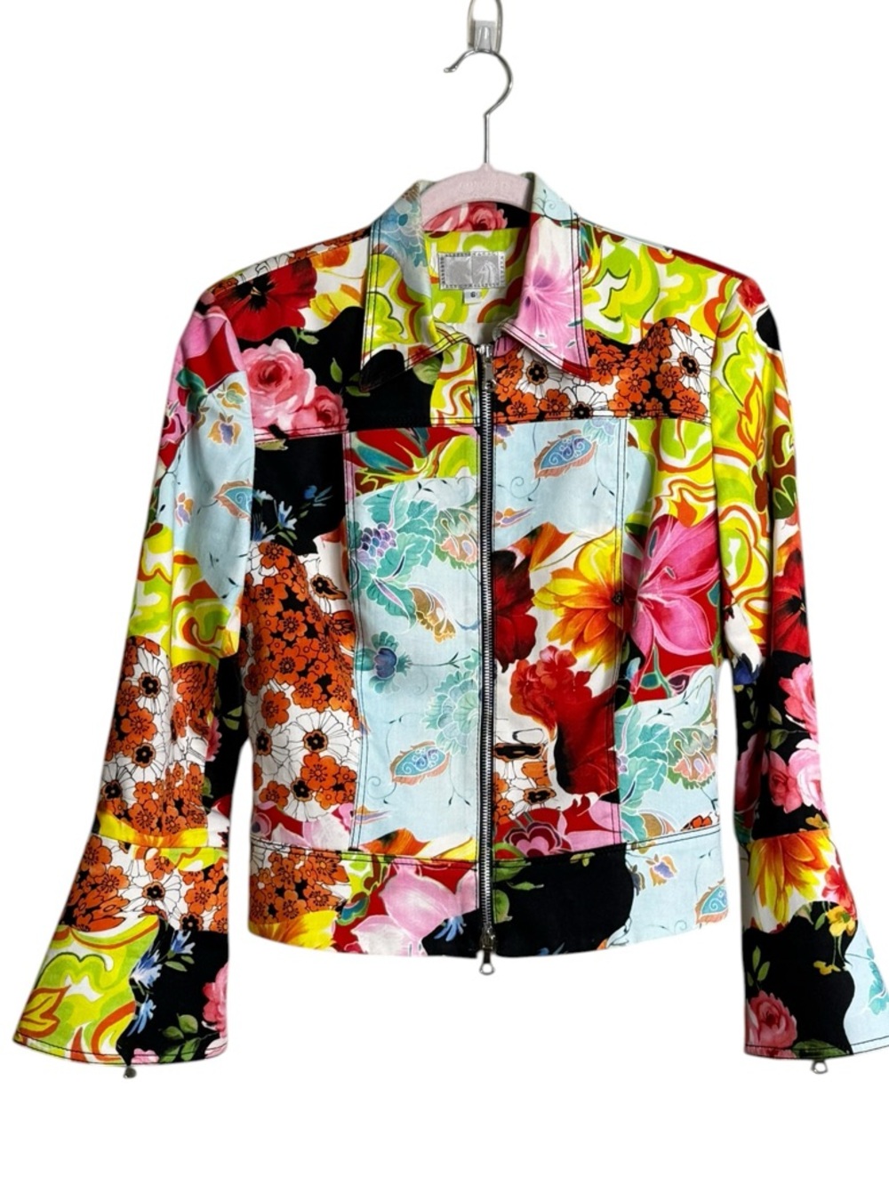 Alberto Makali Floral Patchwork Zip Jacket in Pink, Yellow, Blue & Black